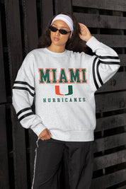 MIAMI HURRICANES STADIUM STRIPES STRIPE SLEEVE CREWNECK SWEATSHIRT