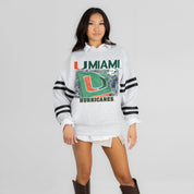 MIAMI HURRICANES OFF THE GRID STRIPE SLEEVE CREWNECK SWEATSHIRT