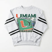 MIAMI HURRICANES OFF THE GRID STRIPE SLEEVE CREWNECK SWEATSHIRT