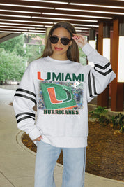 MIAMI HURRICANES OFF THE GRID STRIPE SLEEVE CREWNECK SWEATSHIRT