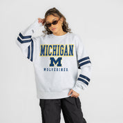 MICHIGAN WOLVERINES STADIUM STRIPES STRIPE SLEEVE CREWNECK SWEATSHIRT
