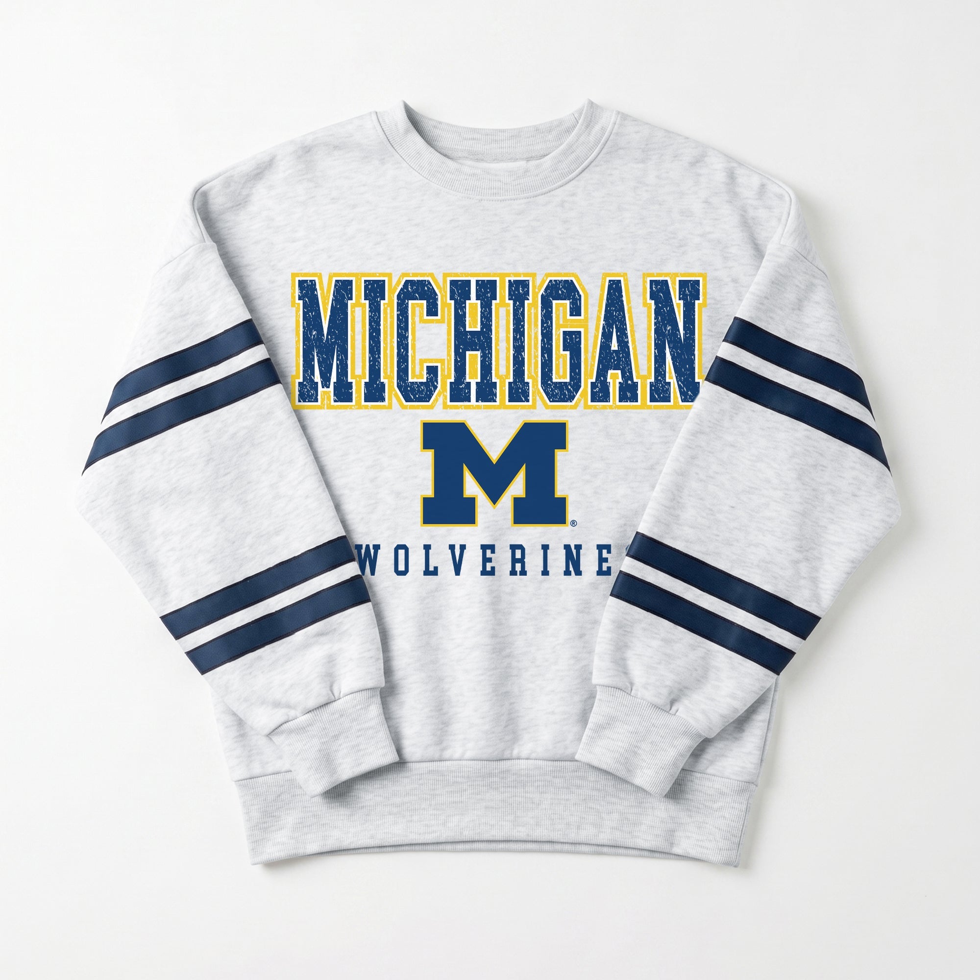 MICHIGAN WOLVERINES STADIUM STRIPES STRIPE SLEEVE CREWNECK SWEATSHIRT