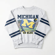 MICHIGAN WOLVERINES OFF THE GRID STRIPE SLEEVE CREWNECK SWEATSHIRT