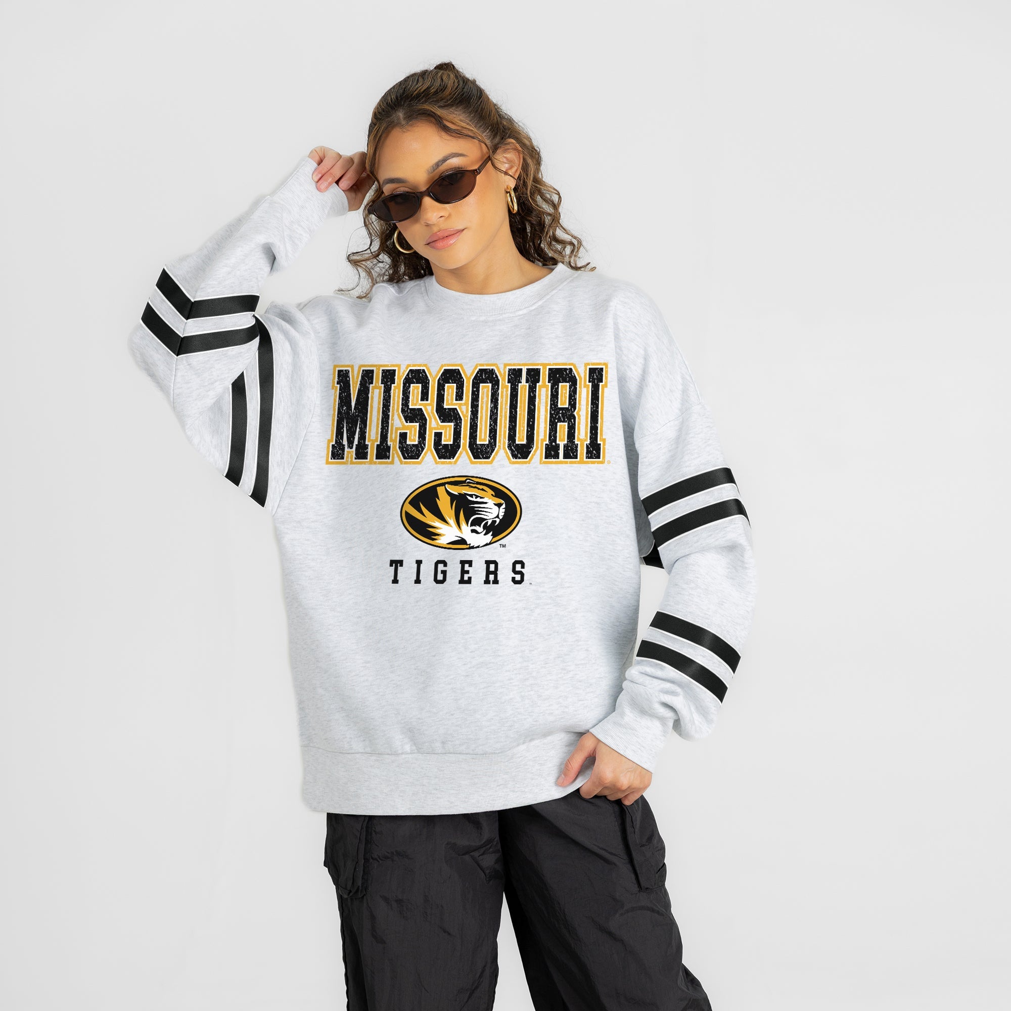 MISSOURI TIGERS STADIUM STRIPES STRIPE SLEEVE CREWNECK SWEATSHIRT
