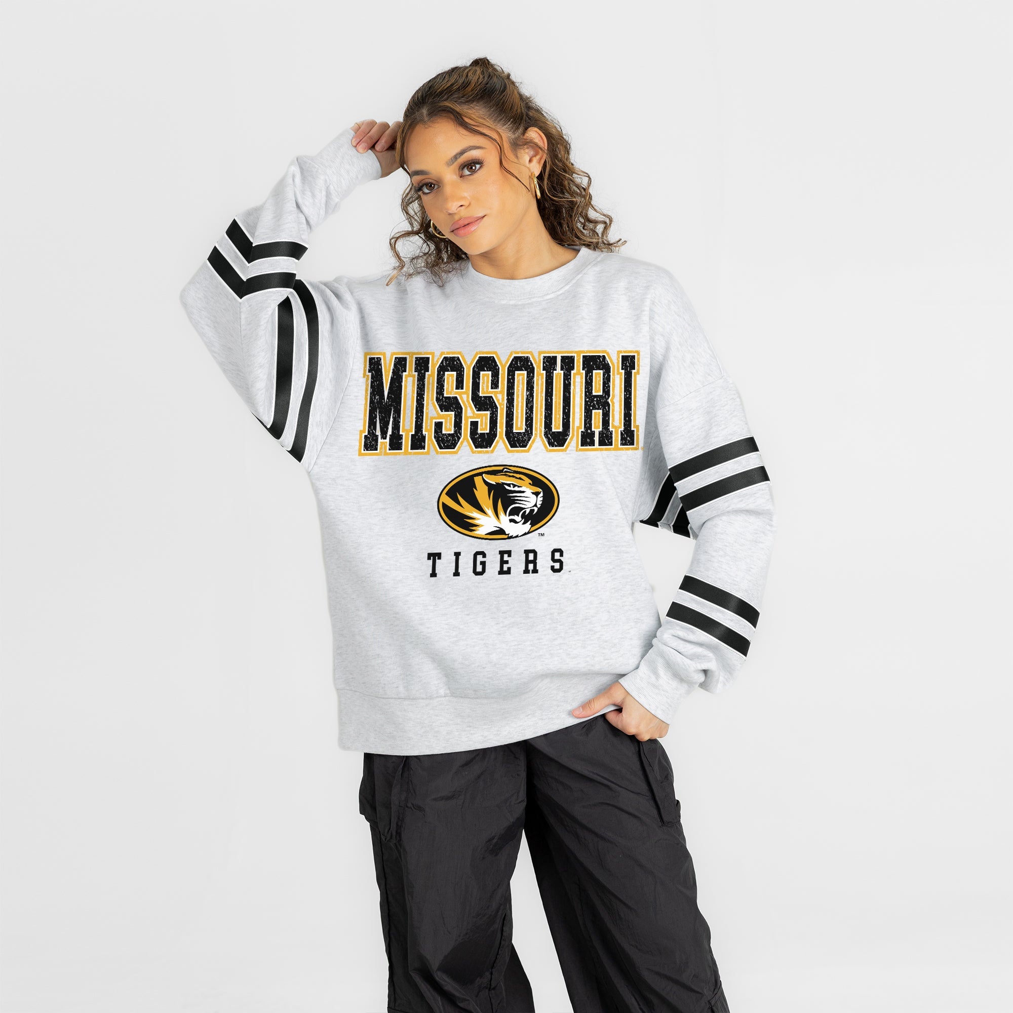 MISSOURI TIGERS STADIUM STRIPES STRIPE SLEEVE CREWNECK SWEATSHIRT
