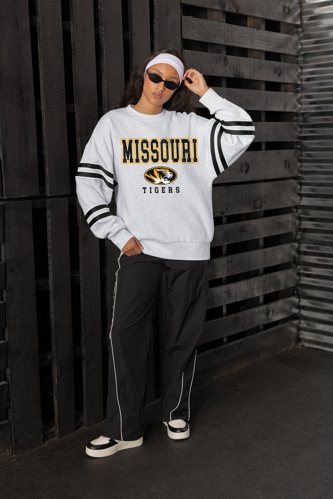 MISSOURI TIGERS STADIUM STRIPES STRIPE SLEEVE CREWNECK SWEATSHIRT