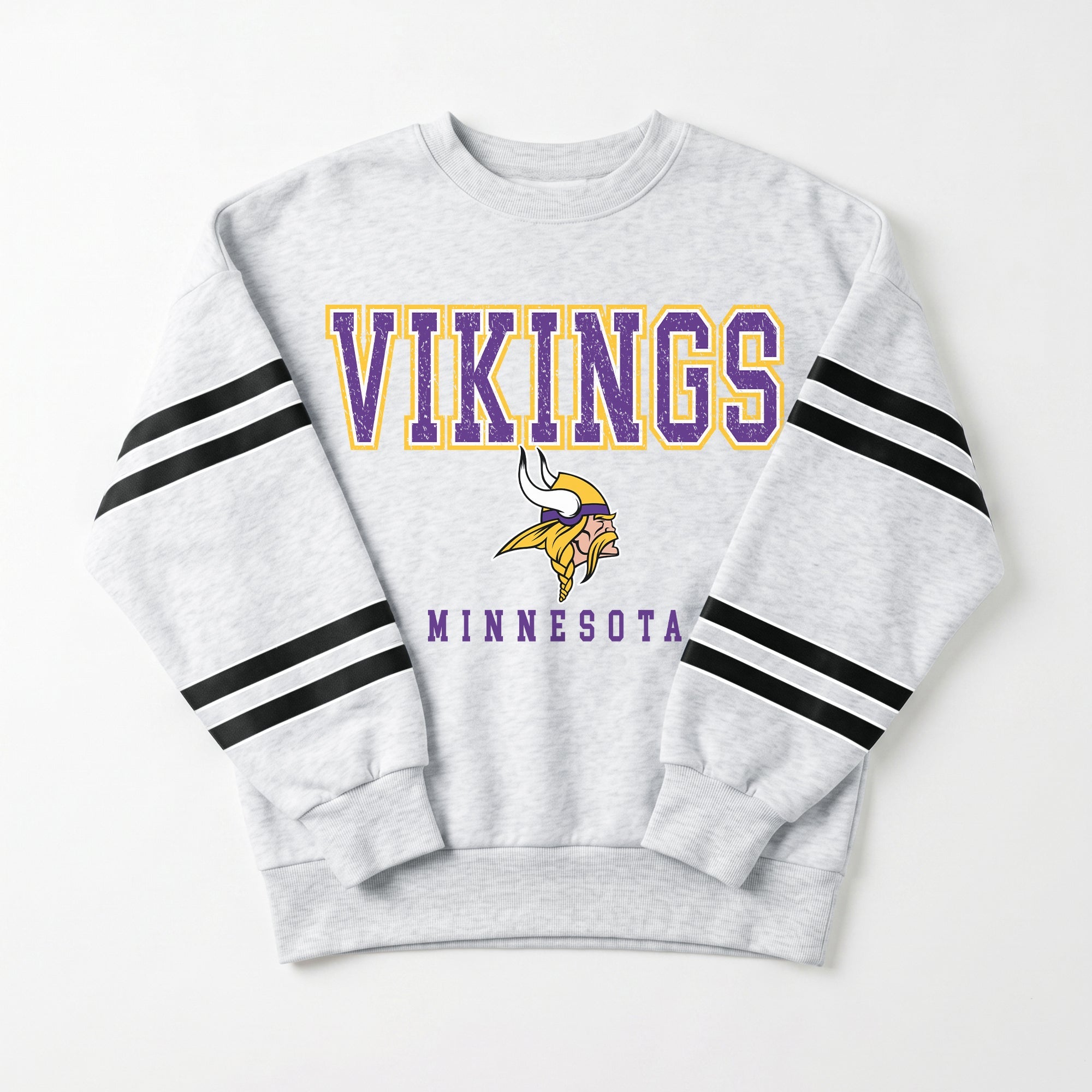 MINNESOTA VIKINGS STADIUM STRIPES STRIPE SLEEVE CREWNECK SWEATSHIRT