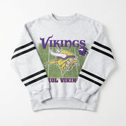MINNESOTA VIKINGS OFF THE GRID STRIPE SLEEVE CREWNECK SWEATSHIRT