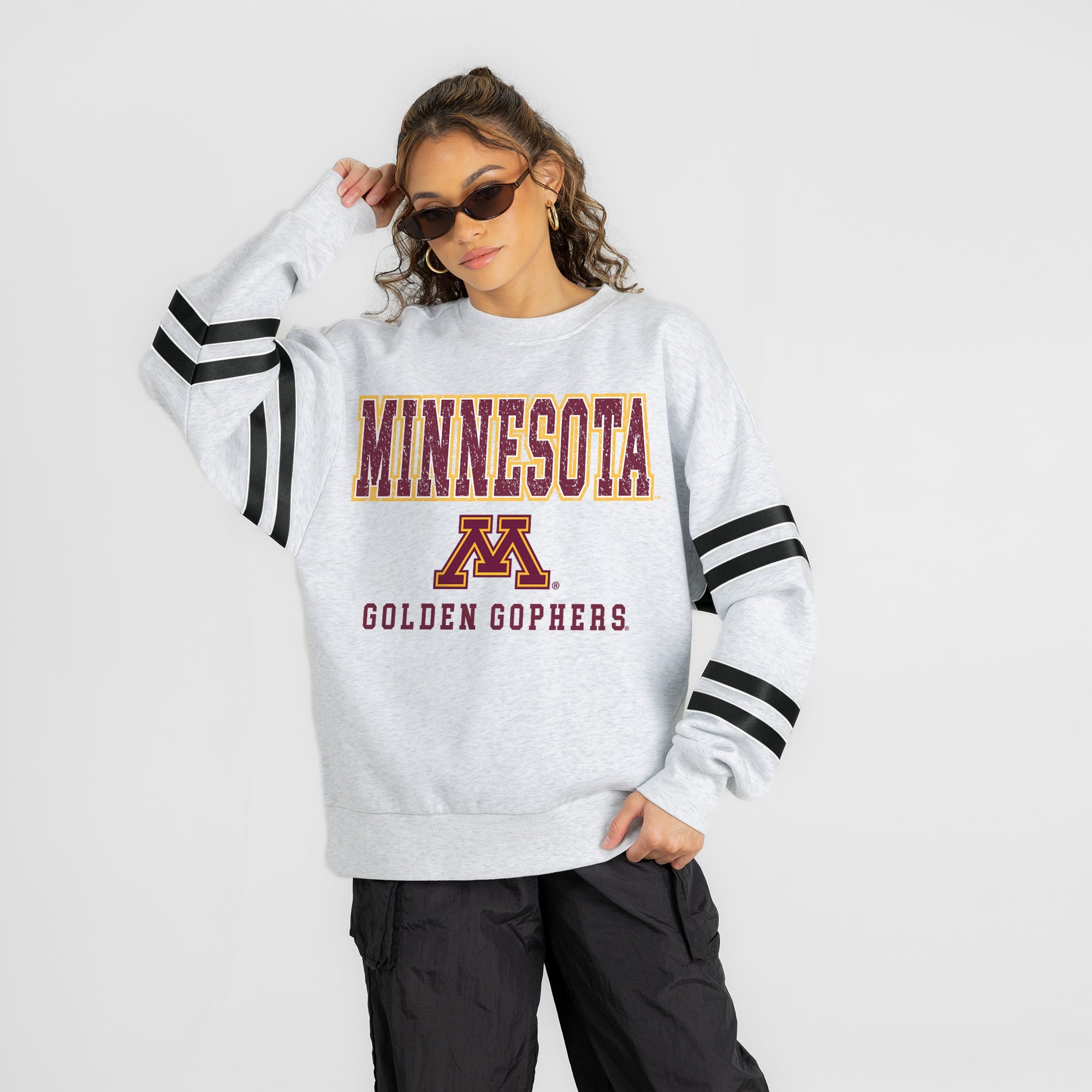 MINNESOTA GOLDEN GOPHERS STADIUM STRIPES STRIPE SLEEVE CREWNECK SWEATSHIRT