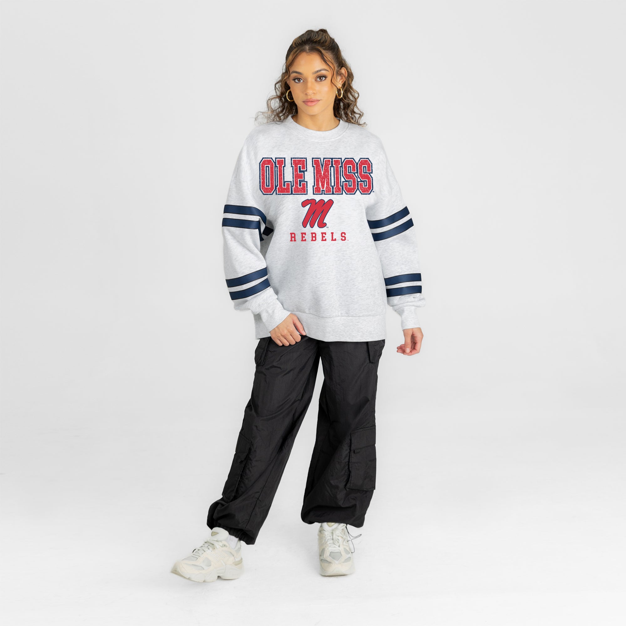 OLE MISS REBELS STADIUM STRIPES STRIPE SLEEVE CREWNECK SWEATSHIRT