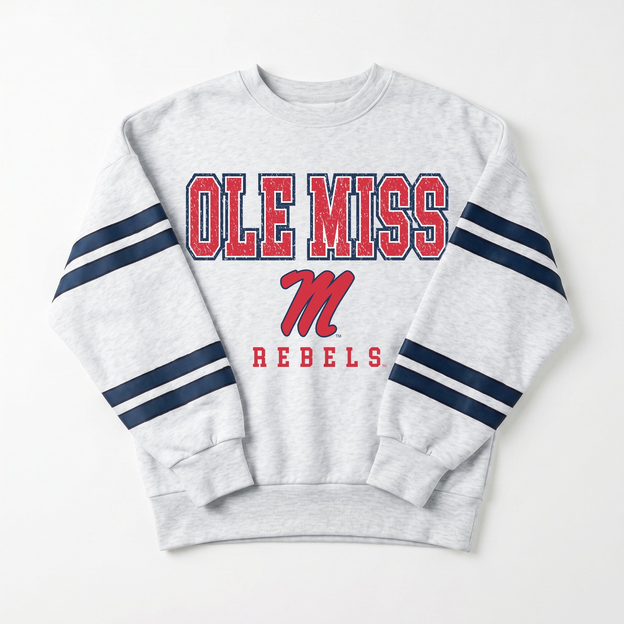 OLE MISS REBELS STADIUM STRIPES STRIPE SLEEVE CREWNECK SWEATSHIRT