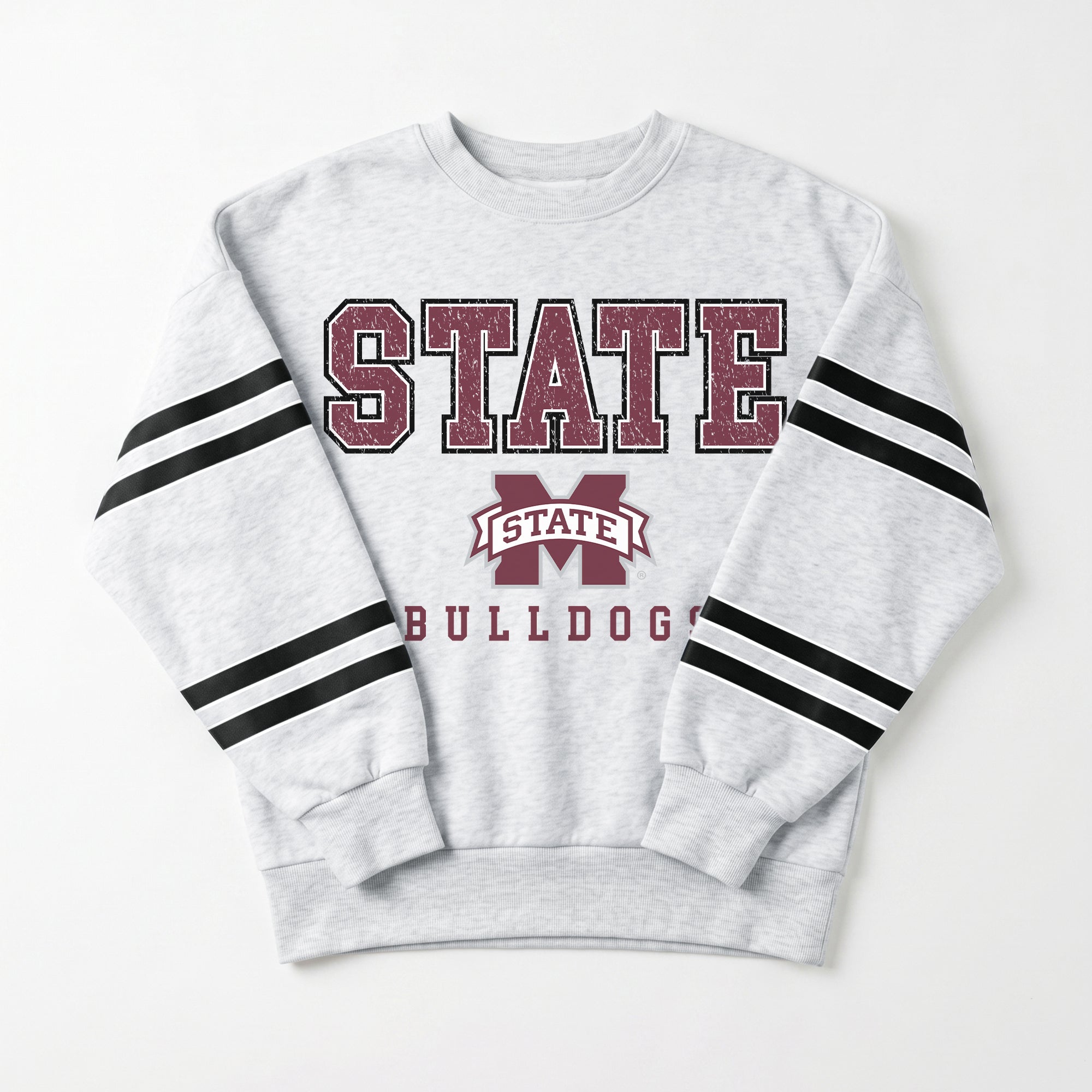 MISSISSIPPI STATE BULLDOGS STADIUM STRIPES STRIPE SLEEVE CREWNECK SWEATSHIRT