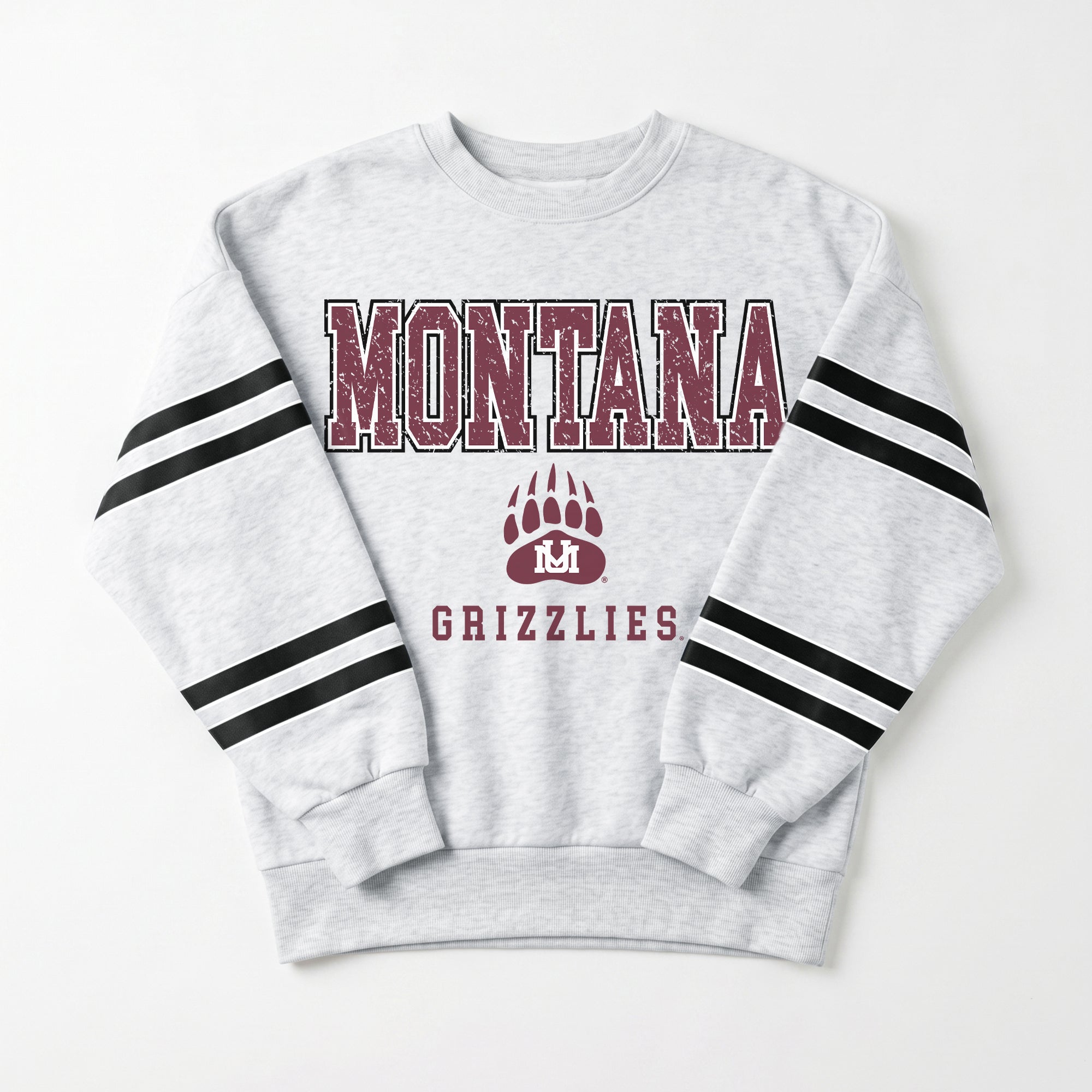 MONTANA GRIZZLIES STADIUM STRIPES STRIPE SLEEVE CREWNECK SWEATSHIRT
