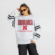 NEBRASKA CORNHUSKERS STADIUM STRIPES STRIPE SLEEVE CREWNECK SWEATSHIRT