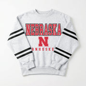 NEBRASKA CORNHUSKERS STADIUM STRIPES STRIPE SLEEVE CREWNECK SWEATSHIRT