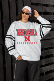NEBRASKA CORNHUSKERS STADIUM STRIPES STRIPE SLEEVE CREWNECK SWEATSHIRT