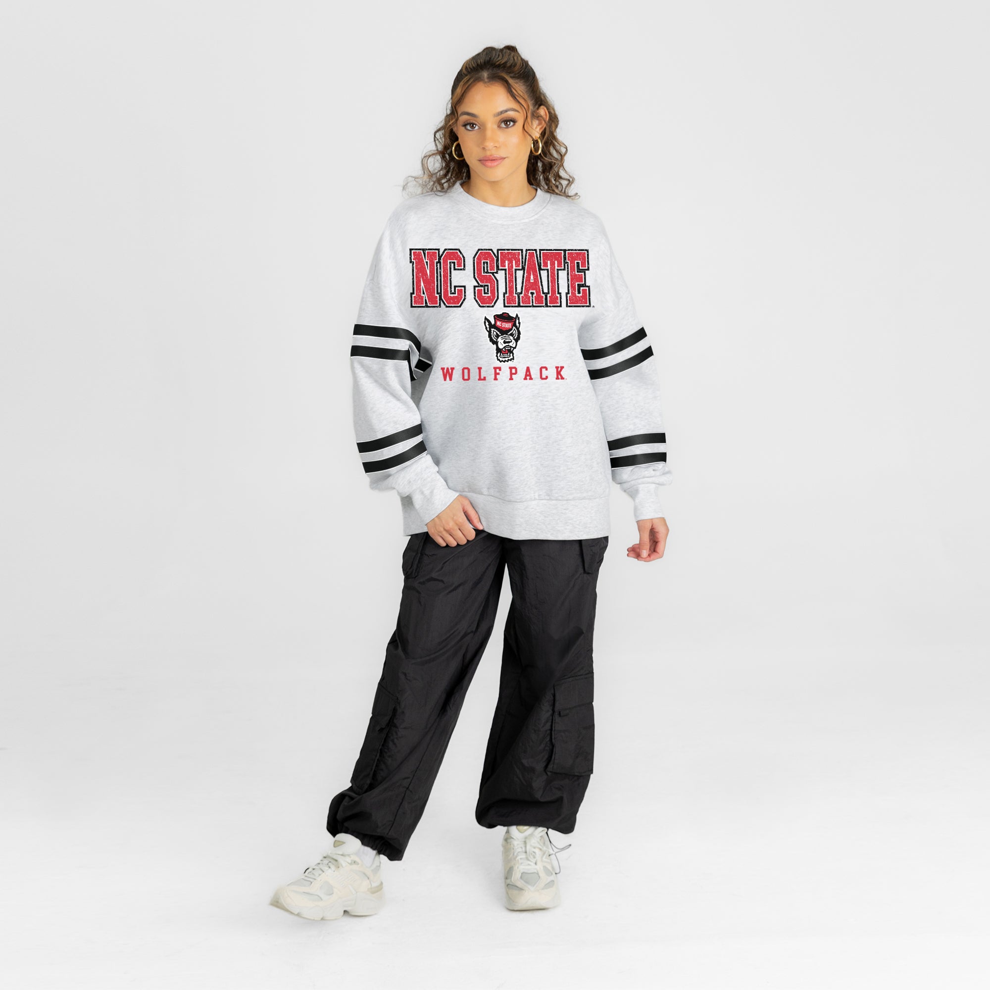 NORTH CAROLINA STATE WOLFPACK STADIUM STRIPES STRIPE SLEEVE CREWNECK SWEATSHIRT