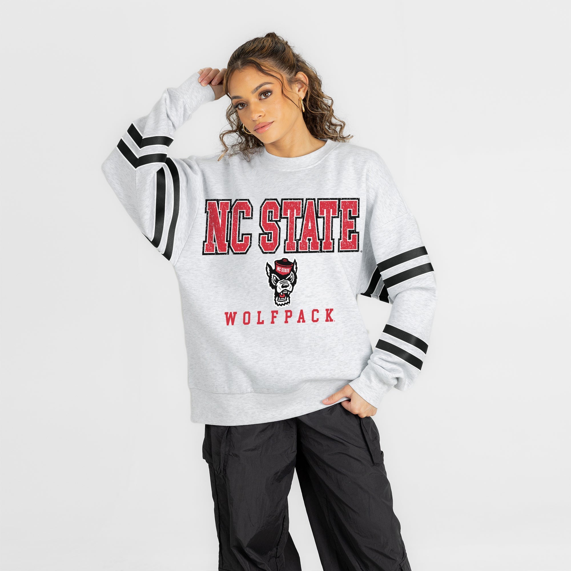 NORTH CAROLINA STATE WOLFPACK STADIUM STRIPES STRIPE SLEEVE CREWNECK SWEATSHIRT