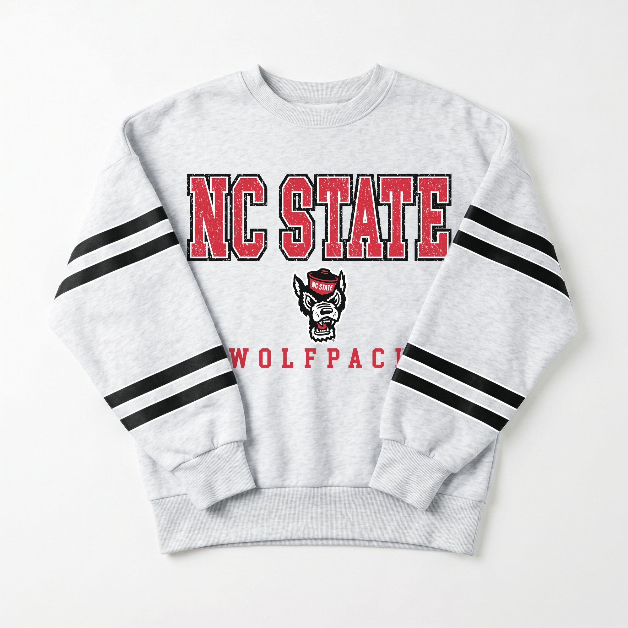 NORTH CAROLINA STATE WOLFPACK STADIUM STRIPES STRIPE SLEEVE CREWNECK SWEATSHIRT