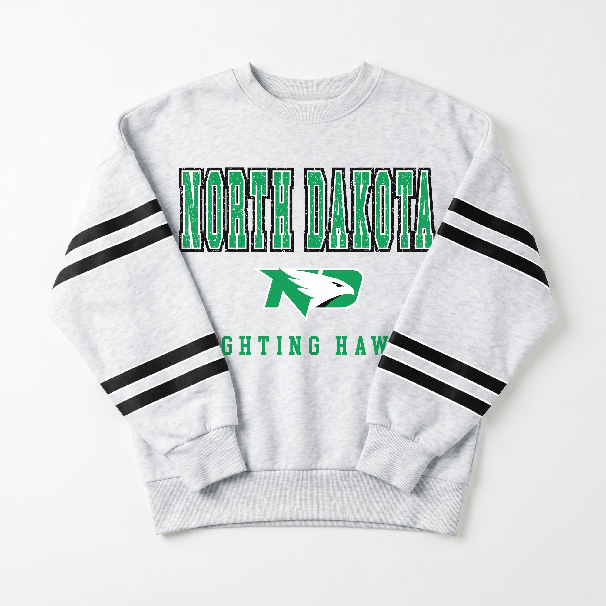 NORTH DAKOTA FIGHTING HAWKS STADIUM STRIPES STRIPE SLEEVE CREWNECK SWEATSHIRT