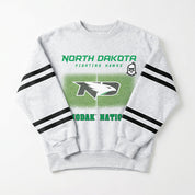NORTH DAKOTA FIGHTING HAWKS OFF THE GRID STRIPE SLEEVE CREWNECK SWEATSHIRT