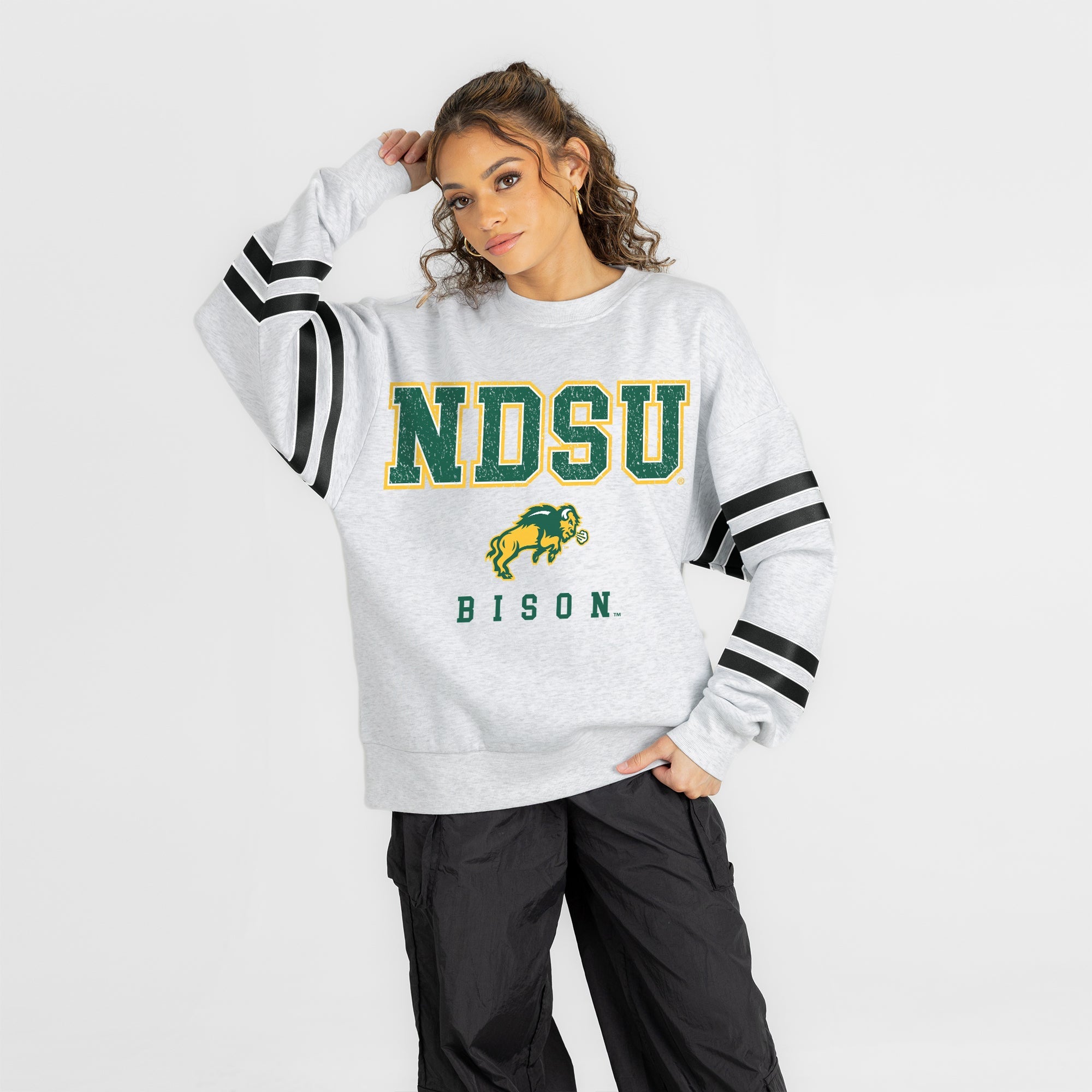 NORTH DAKOTA STATE BISON STADIUM STRIPES STRIPE SLEEVE CREWNECK SWEATSHIRT