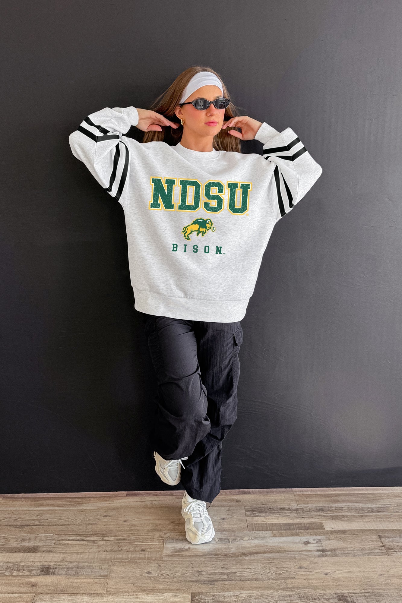 NORTH DAKOTA STATE BISON STADIUM STRIPES STRIPE SLEEVE CREWNECK SWEATSHIRT