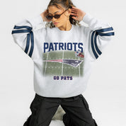 NEW ENGLAND PATRIOTS OFF THE GRID STRIPE SLEEVE CREWNECK SWEATSHIRT