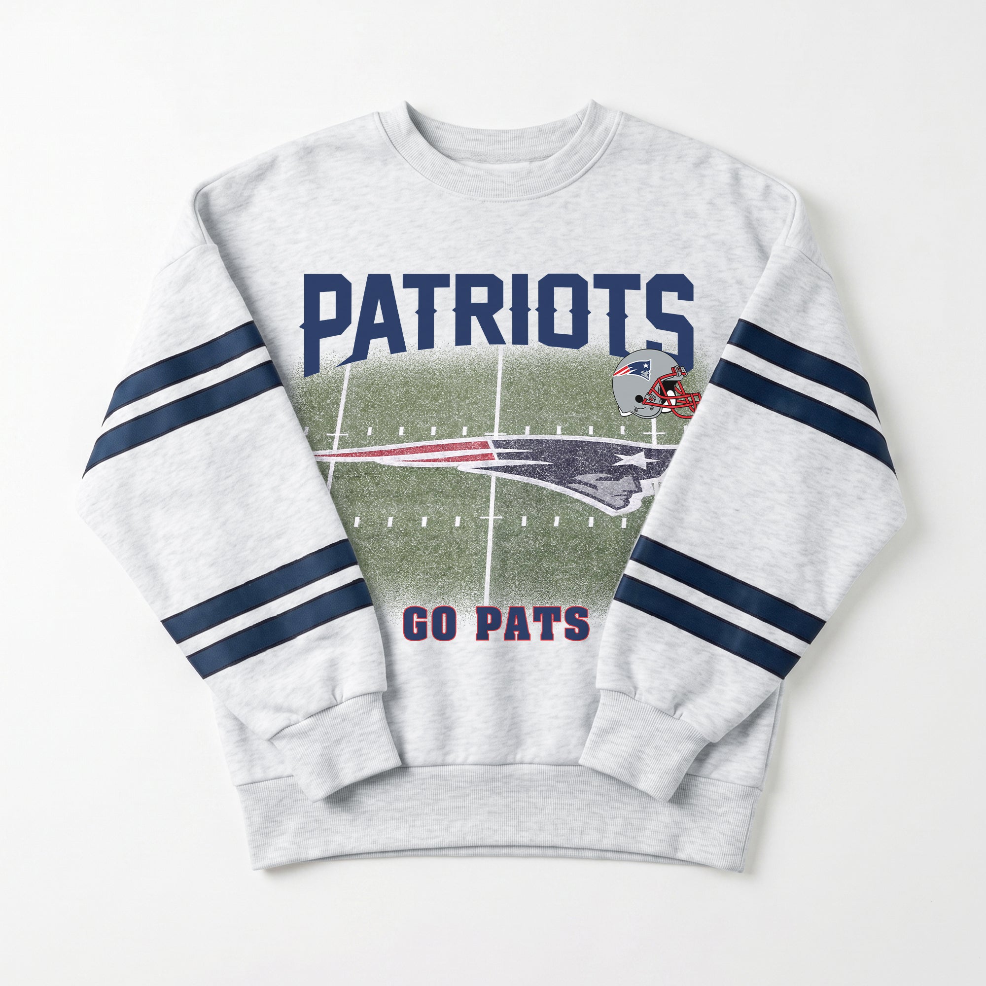 NEW ENGLAND PATRIOTS OFF THE GRID STRIPE SLEEVE CREWNECK SWEATSHIRT