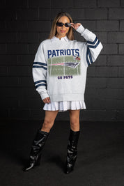 NEW ENGLAND PATRIOTS OFF THE GRID STRIPE SLEEVE CREWNECK SWEATSHIRT