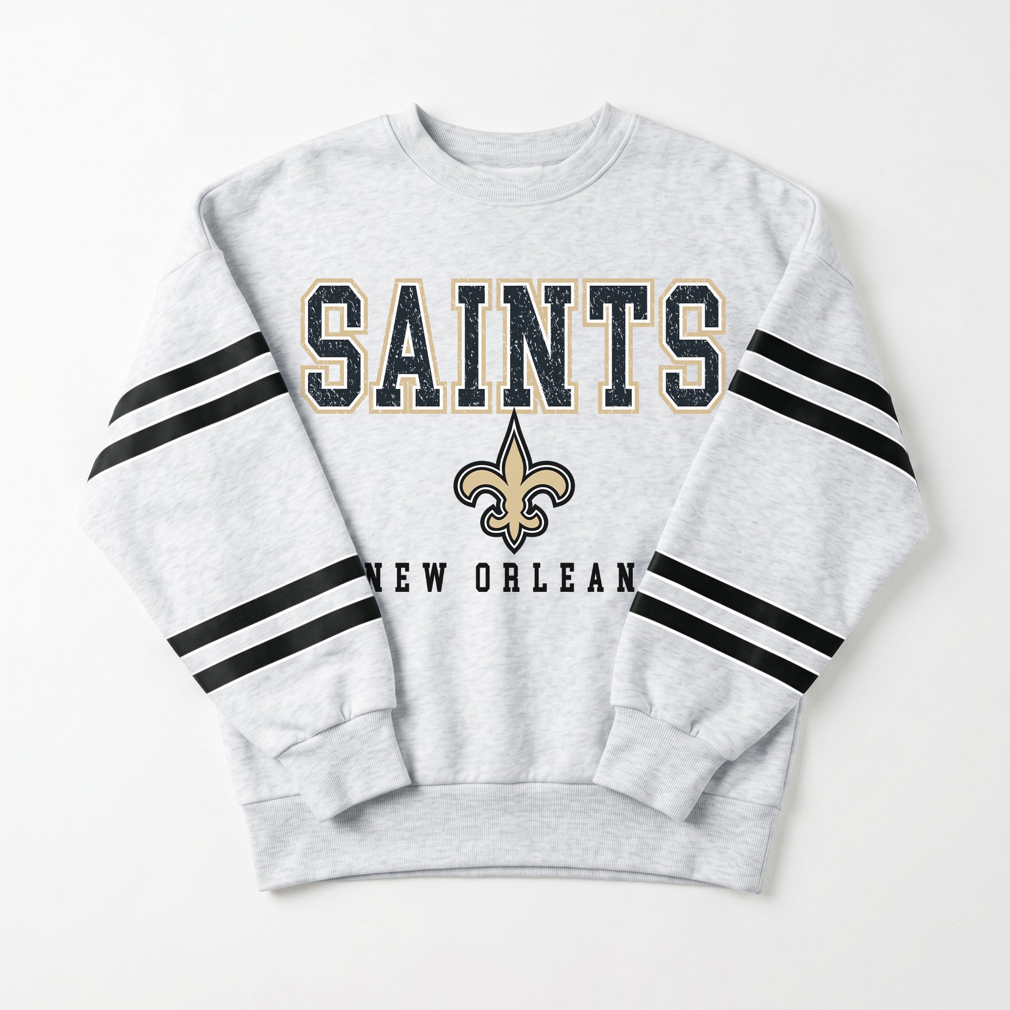 NEW ORLEANS SAINTS STADIUM STRIPES STRIPE SLEEVE CREWNECK SWEATSHIRT