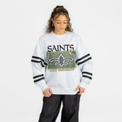 NEW ORLEANS SAINTS OFF THE GRID STRIPE SLEEVE CREWNECK SWEATSHIRT