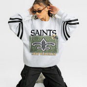 NEW ORLEANS SAINTS OFF THE GRID STRIPE SLEEVE CREWNECK SWEATSHIRT