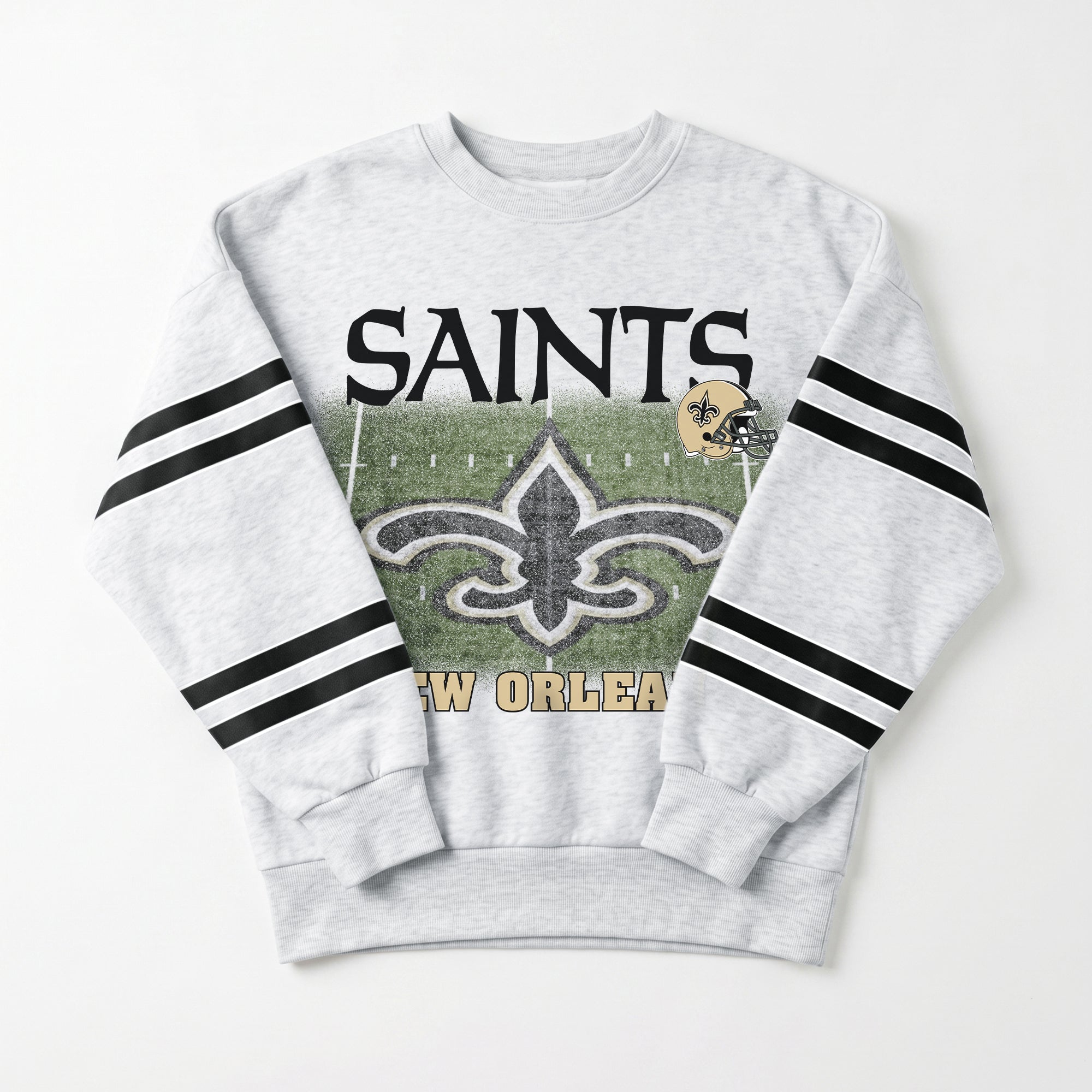 NEW ORLEANS SAINTS OFF THE GRID STRIPE SLEEVE CREWNECK SWEATSHIRT