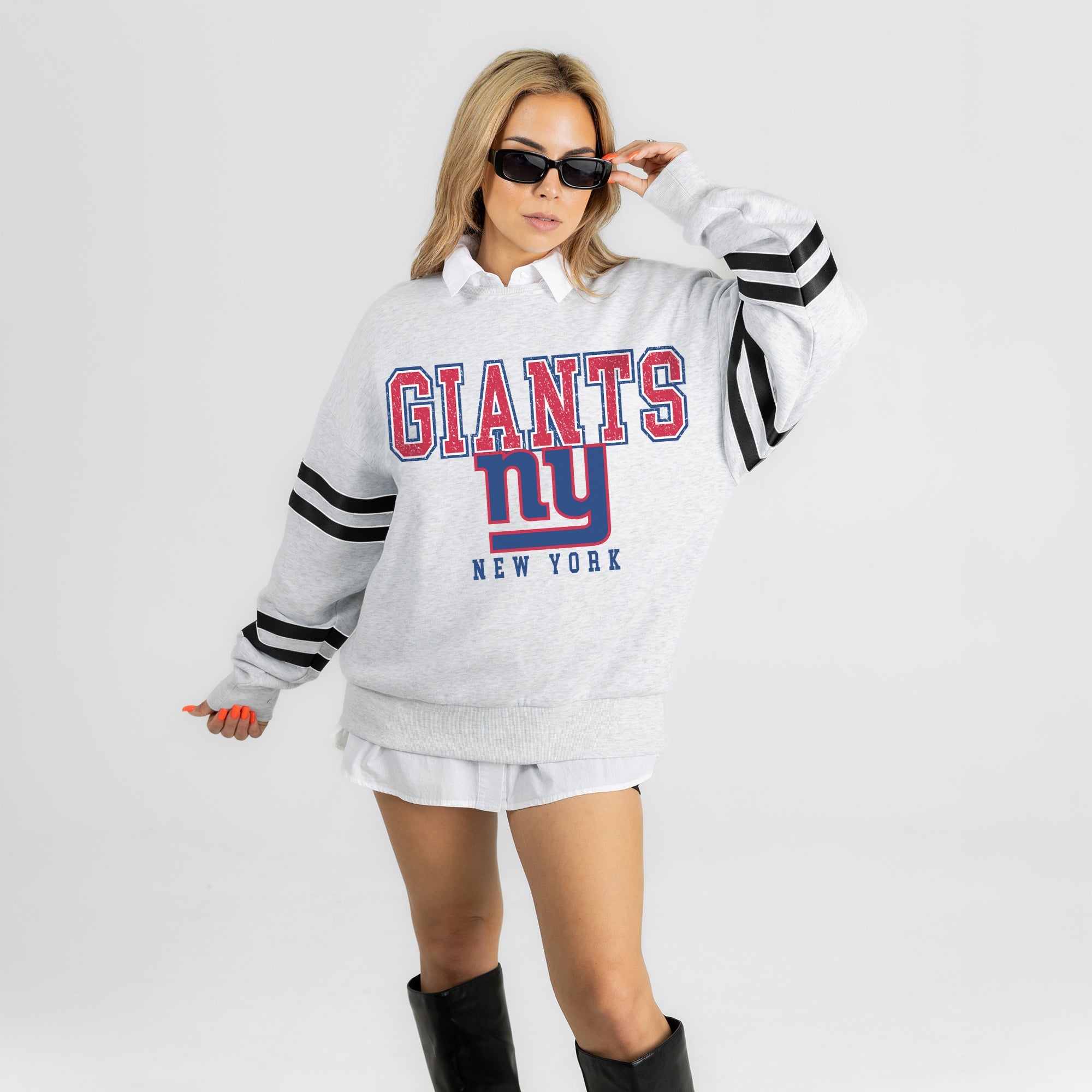 NEW YORK GIANTS STADIUM STRIPES STRIPE SLEEVE CREWNECK SWEATSHIRT