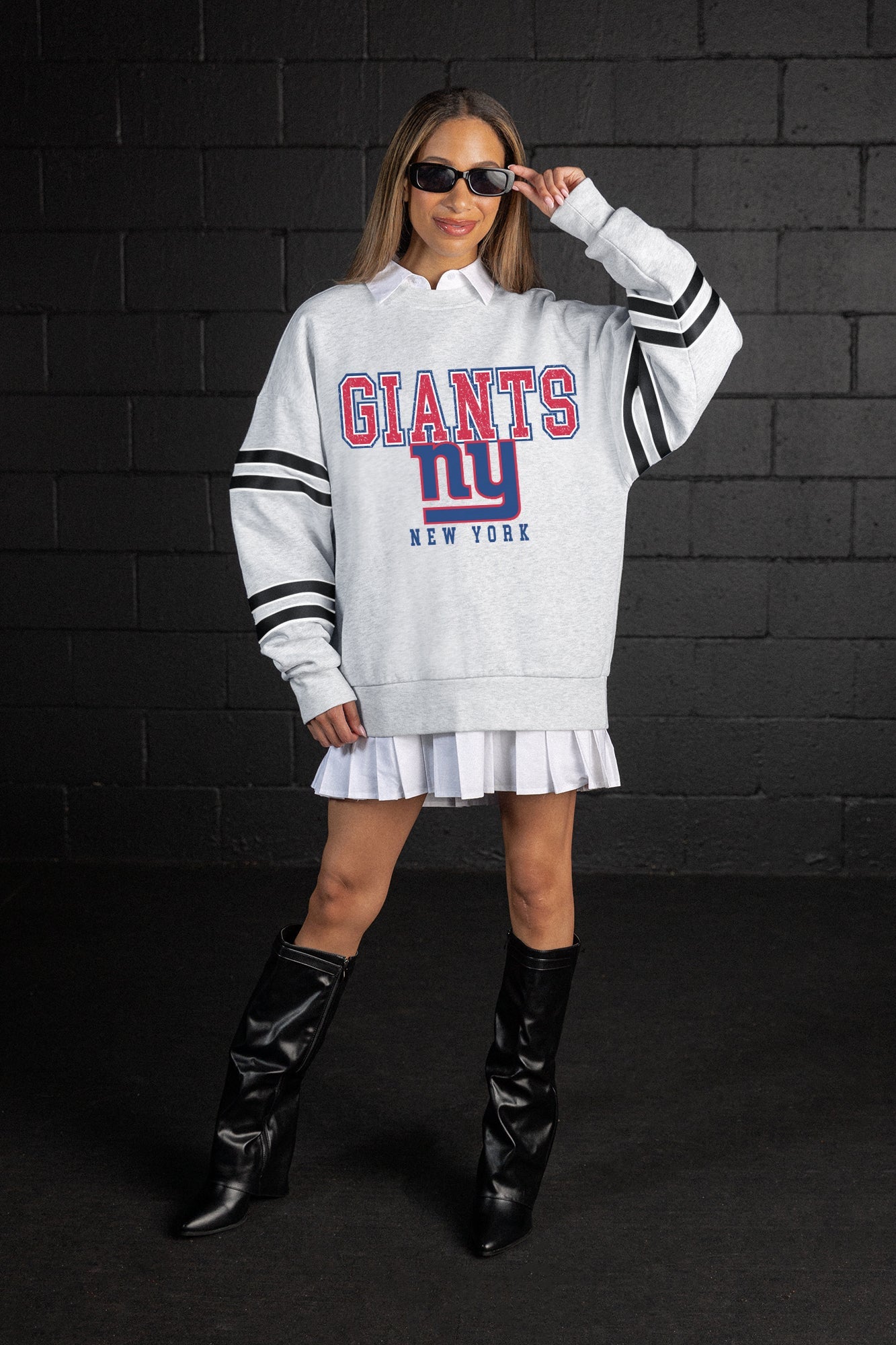 NEW YORK GIANTS STADIUM STRIPES STRIPE SLEEVE CREWNECK SWEATSHIRT