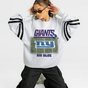 NEW YORK GIANTS OFF THE GRID STRIPE SLEEVE CREWNECK SWEATSHIRT
