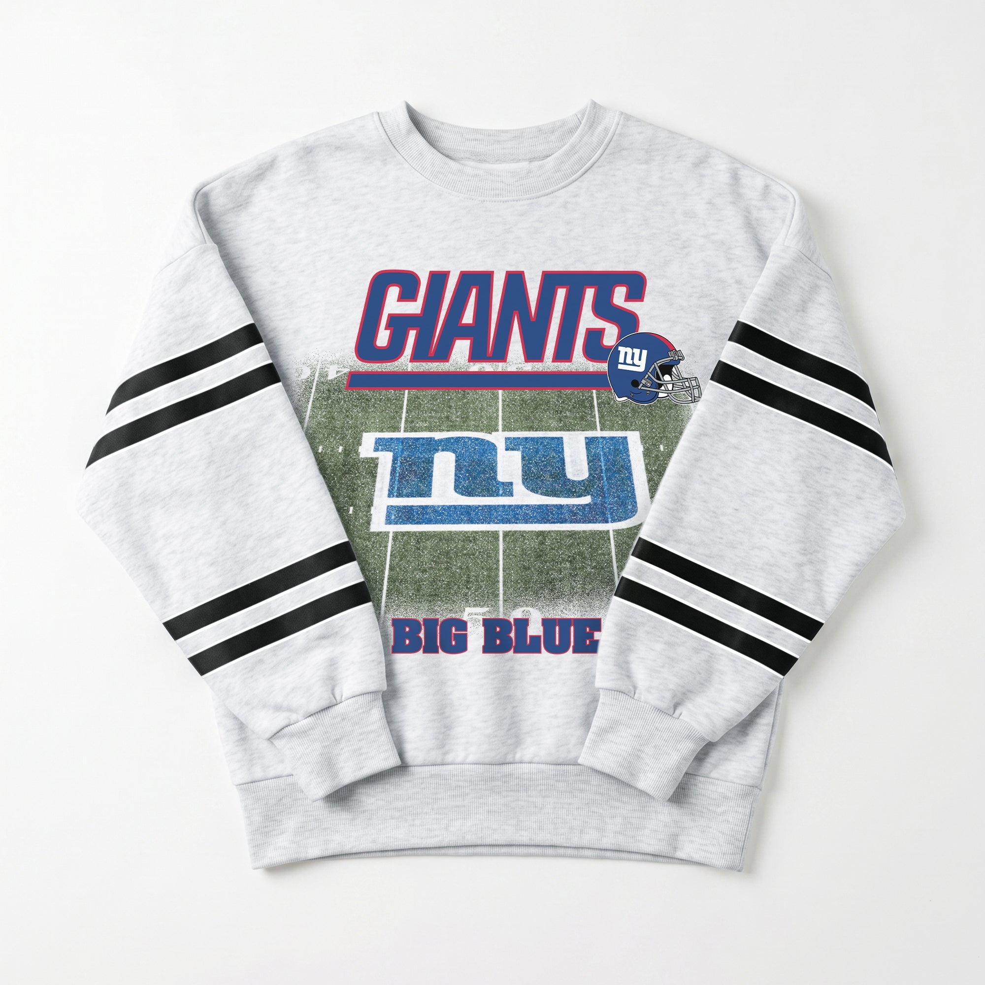 NEW YORK GIANTS OFF THE GRID STRIPE SLEEVE CREWNECK SWEATSHIRT