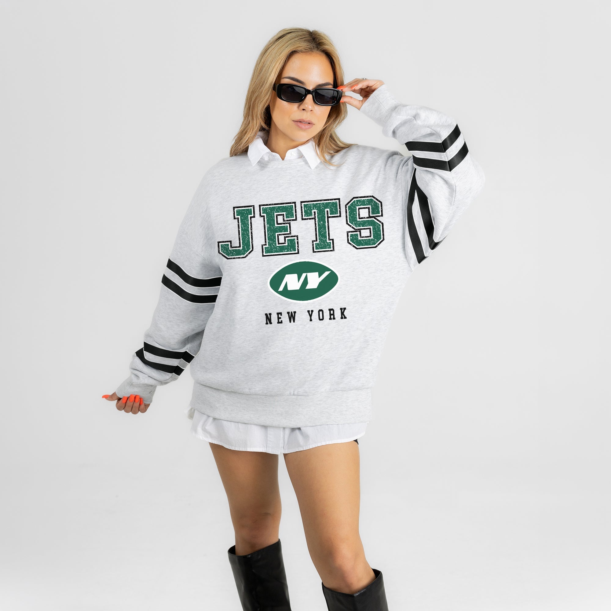 NEW YORK JETS STADIUM STRIPES STRIPE SLEEVE CREWNECK SWEATSHIRT