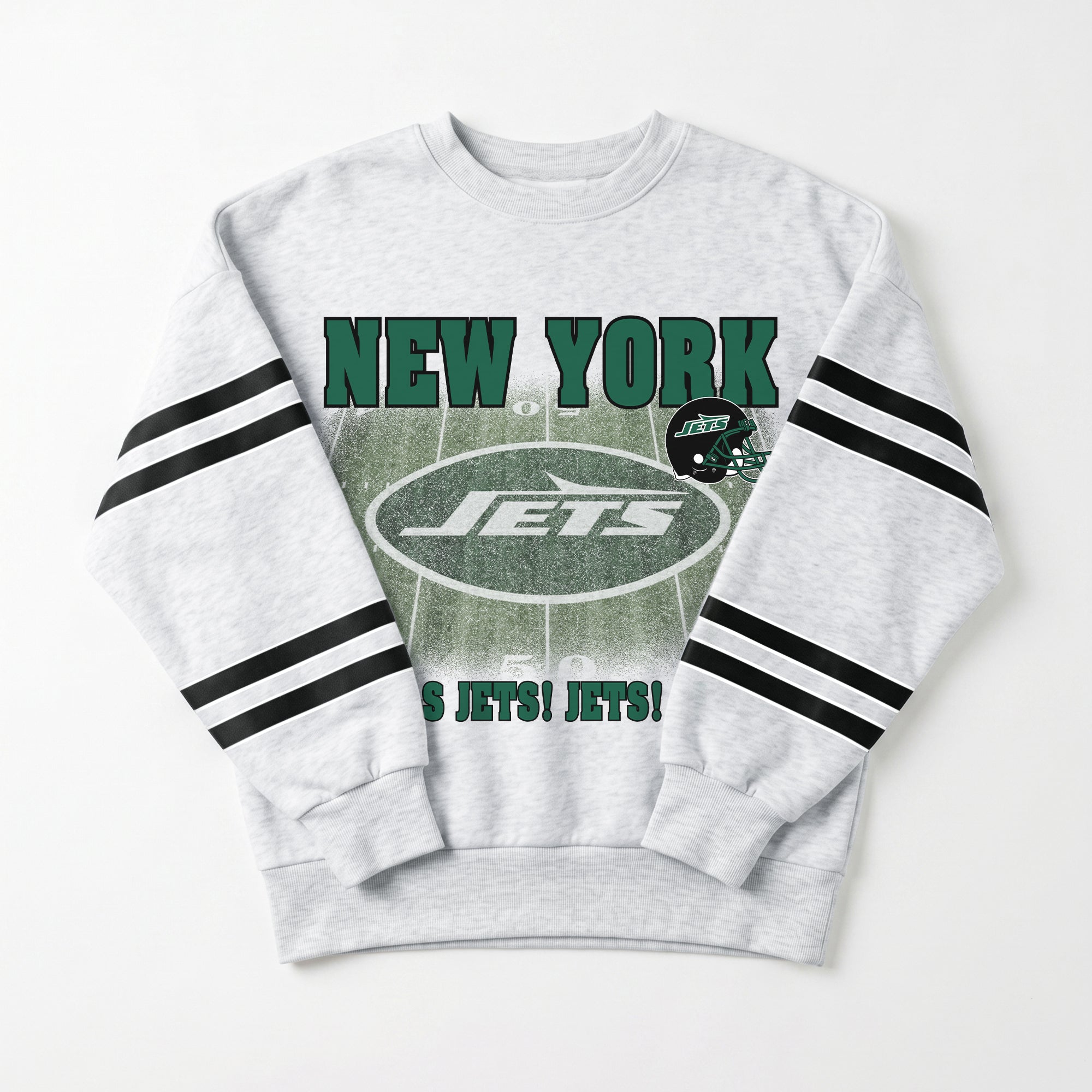 NEW YORK JETS OFF THE GRID STRIPE SLEEVE CREWNECK SWEATSHIRT
