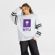 NEW YORK UNIVERSITY VIOLETS STADIUM STRIPES STRIPE SLEEVE CREWNECK SWEATSHIRT