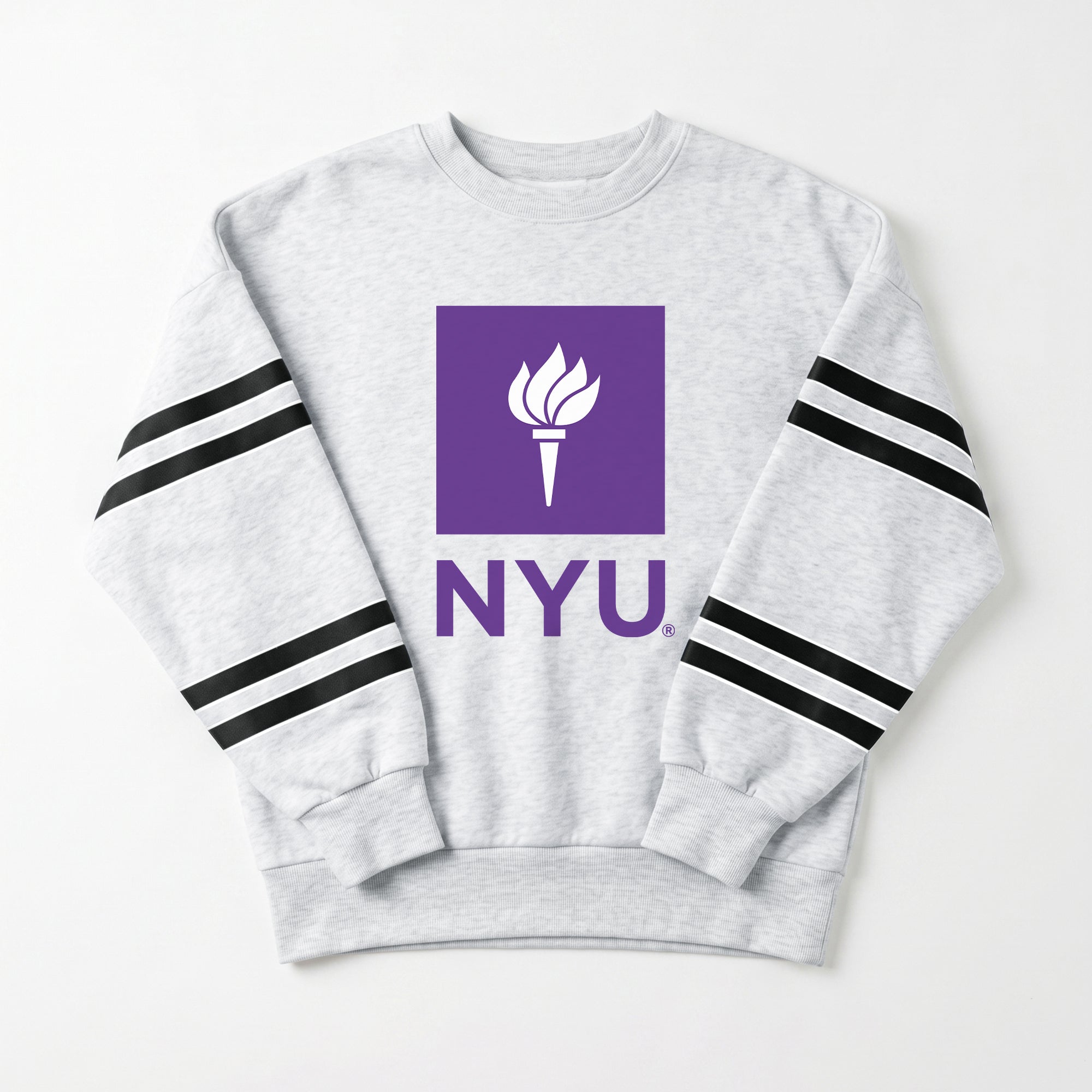NEW YORK UNIVERSITY VIOLETS STADIUM STRIPES STRIPE SLEEVE CREWNECK SWEATSHIRT
