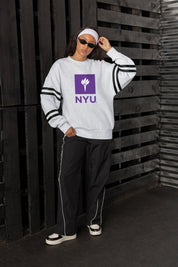 NEW YORK UNIVERSITY VIOLETS STADIUM STRIPES STRIPE SLEEVE CREWNECK SWEATSHIRT