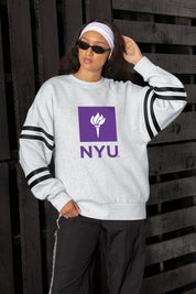 NEW YORK UNIVERSITY VIOLETS STADIUM STRIPES STRIPE SLEEVE CREWNECK SWEATSHIRT