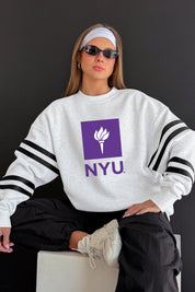 NEW YORK UNIVERSITY VIOLETS STADIUM STRIPES STRIPE SLEEVE CREWNECK SWEATSHIRT