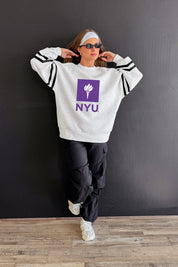 NEW YORK UNIVERSITY VIOLETS STADIUM STRIPES STRIPE SLEEVE CREWNECK SWEATSHIRT