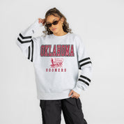 OKLAHOMA SOONERS STADIUM STRIPES STRIPE SLEEVE CREWNECK SWEATSHIRT