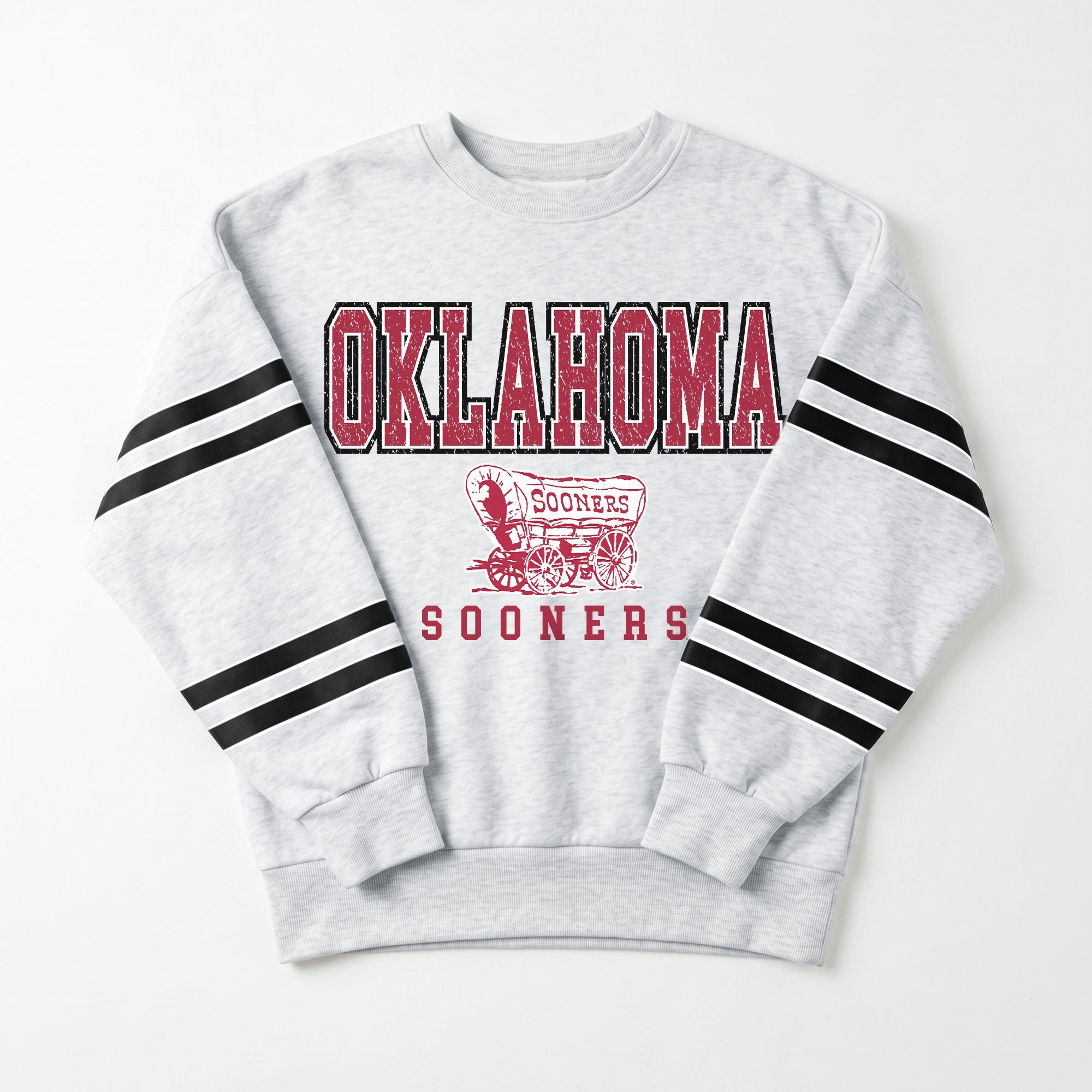 OKLAHOMA SOONERS STADIUM STRIPES STRIPE SLEEVE CREWNECK SWEATSHIRT