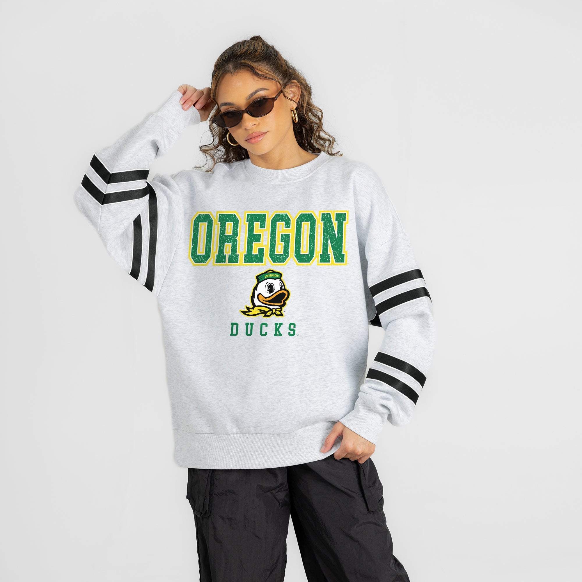 OREGON DUCKS STADIUM STRIPES STRIPE SLEEVE CREWNECK SWEATSHIRT