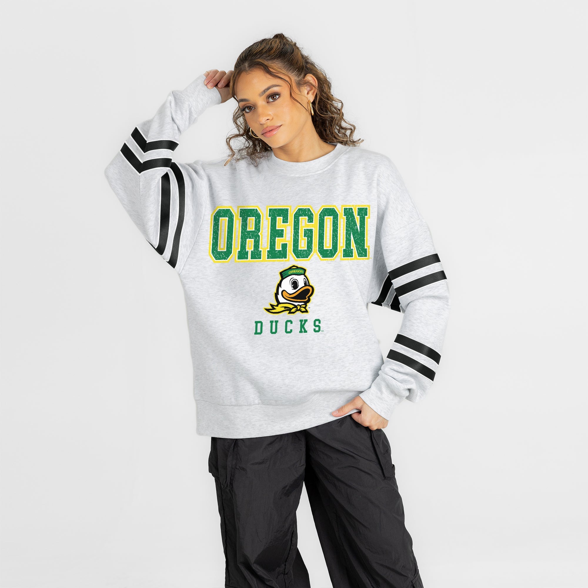 OREGON DUCKS STADIUM STRIPES STRIPE SLEEVE CREWNECK SWEATSHIRT